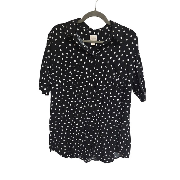Chicos Black 3 Polka Dot Button Down Top Short Sleeve Blouse Womens Sz XL - Picture 1 of 5